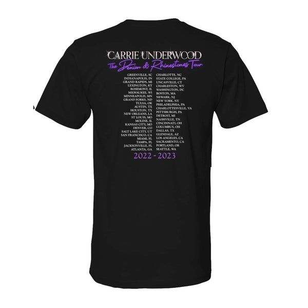 Black Admat Denim & Rhinestones Tour Itinerary T-Shirt Back