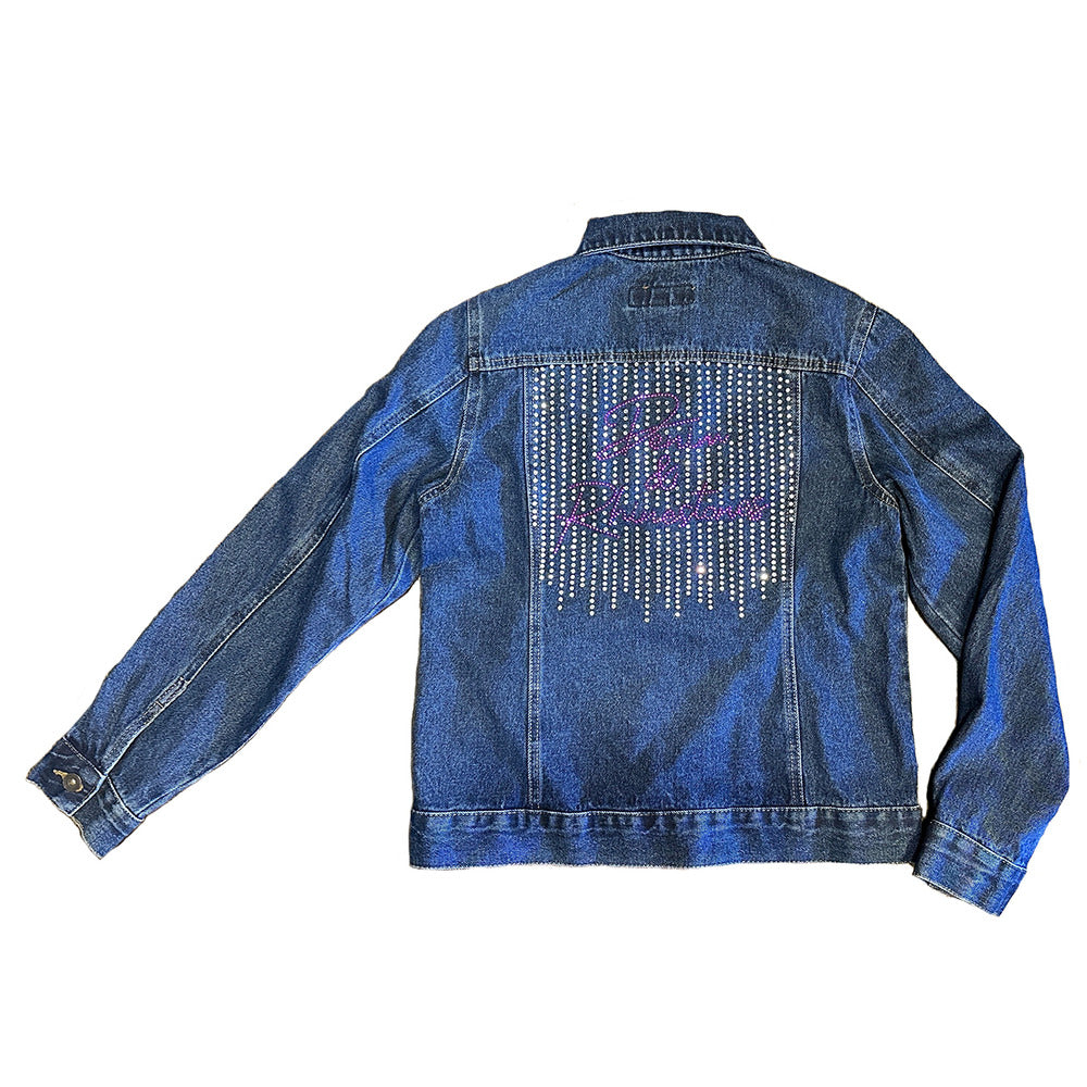 Womens denim best sale jacket with rhinestones